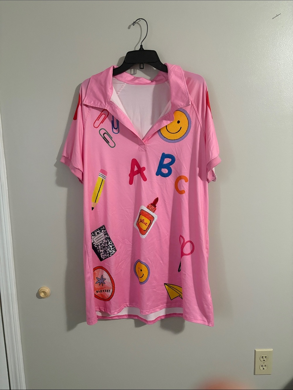 Pink ABC Print Collared Midi Dress
